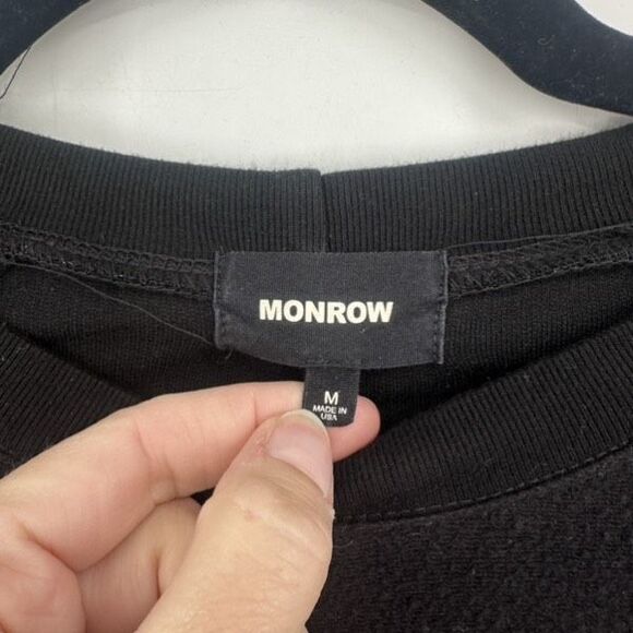 Monrow Supersoft Fleece Raglan Sweatshirt Women's Medium Black Crew Neck Sweater - Picture 4 of 11